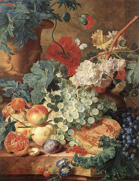 Still life with flowers and fruit., Jan van Huijsum